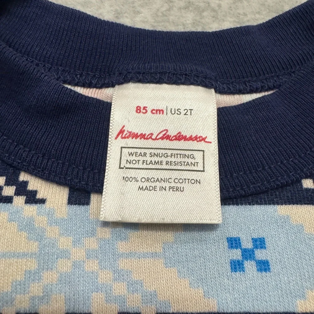 Hanna‎ Andersson Kids 2T Organic Cotton Fair Isle Snowflake Pajama Set Navy Blue